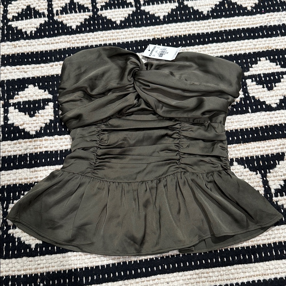 NWT Express olive green Satin Tube Top - Picture 3 of 5